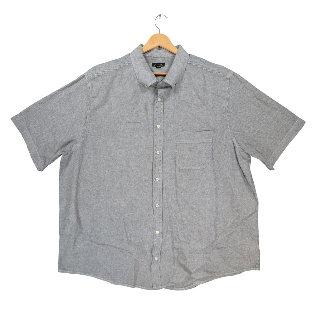 George Button Down Mens 2XL Grey Excellent Short Sleeve Oxford Shirt‎ GM14Y056B